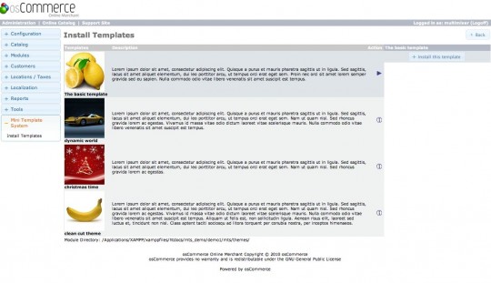 install osCommerce templates with a single click