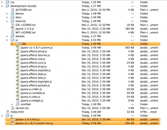 Relevant jQuery UI files in the UI folder we download