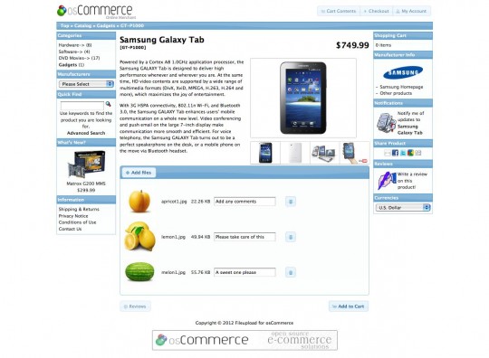 Product information page with previews of the uploaded files